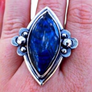 Marquise Blue Labradorite Sterling Silver Statement Custom Ring Jewelry NEW